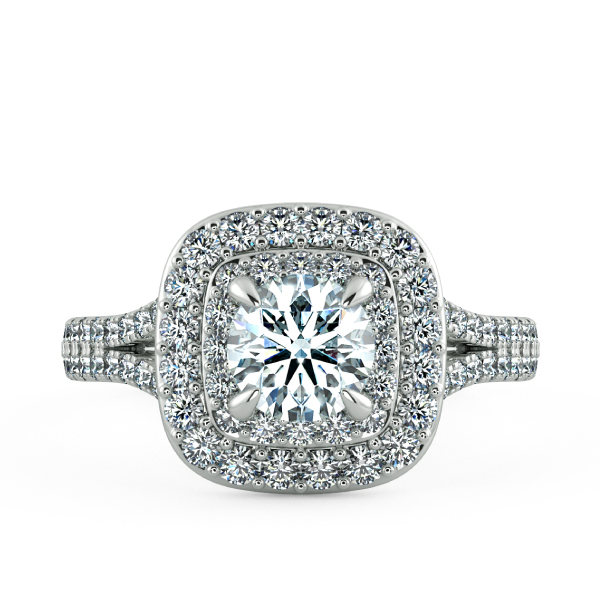 Double Halo Cushion Engagement Ring with Eternity Band NCH2302 2